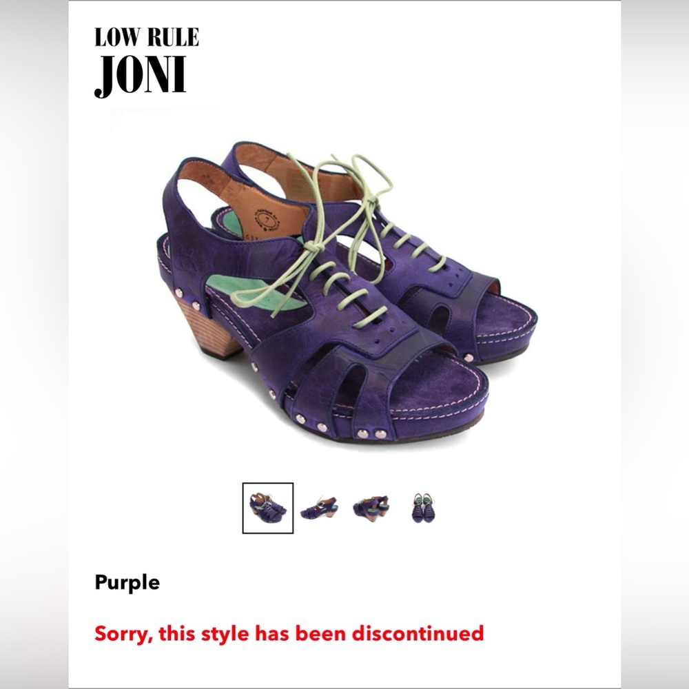 John Fluevog Size 8.5 Low Rule Joni Sandals Purple w/ Bag DISCONTINUED Like New